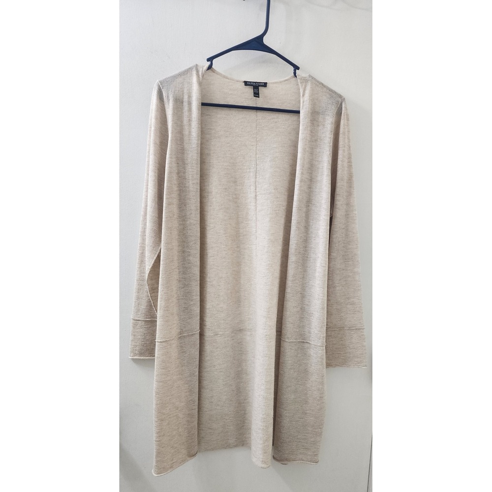 Eileen Fisher Petite Merino Alpaca Blend Open Front Cardigan Oatmeal Beige PL